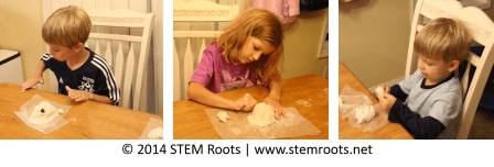 three kids with sculpting caves out of clay